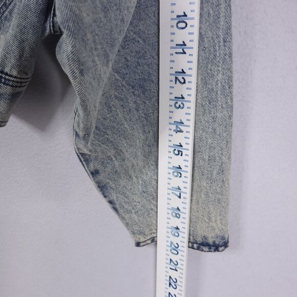 Tiger Fox Jacket Womens M Denim Acid Wash Full Zip Cropped Full Zip Y2K 90s VTG - Picture 4 of 14